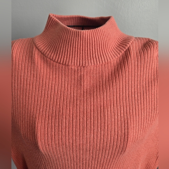 Ann Taylor Mock Neck Ribbed Knit Top Salmon Pink Long Sleeve Size Large - Picture 2 of 7